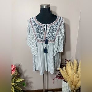Boho Stripped Embroidered Top